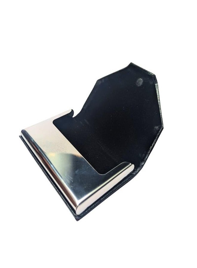 Skrill Business Card Holder for Men and Women, Visiting Card Holder, PU Leather, Metal Card Holder (Black) - Image 2